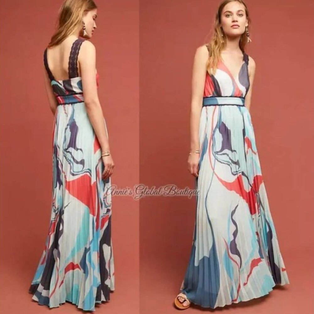 NWT Anthroopologie Geisha Designs Atelier Pleated Maxi Dress 10 HTF - Picture 6 of 7